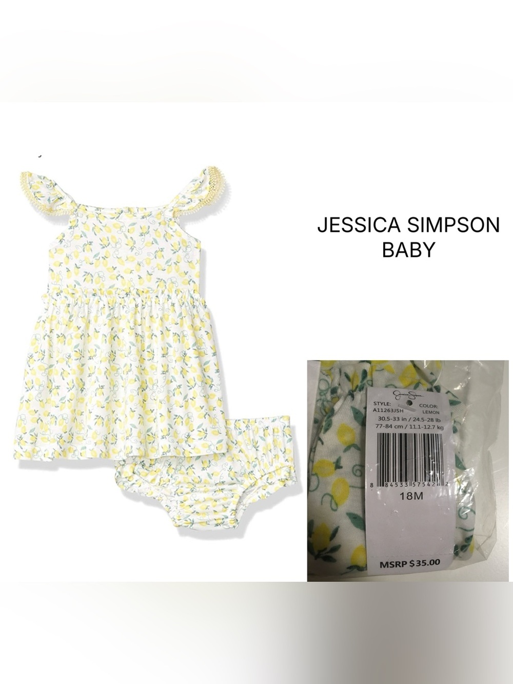 JESSICA SIMPSON BABY - 18M - NWT - 2PC LEMON DRESS AND BLOOMER